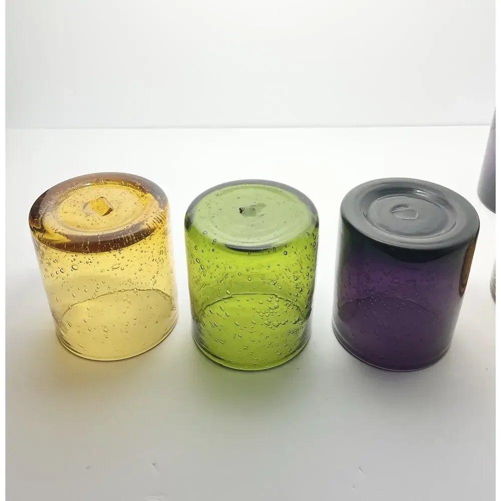 Artland “Iris” 6 Colorful Blown Old Fashioned Tumbler Drinking Glasses 4” 16oz